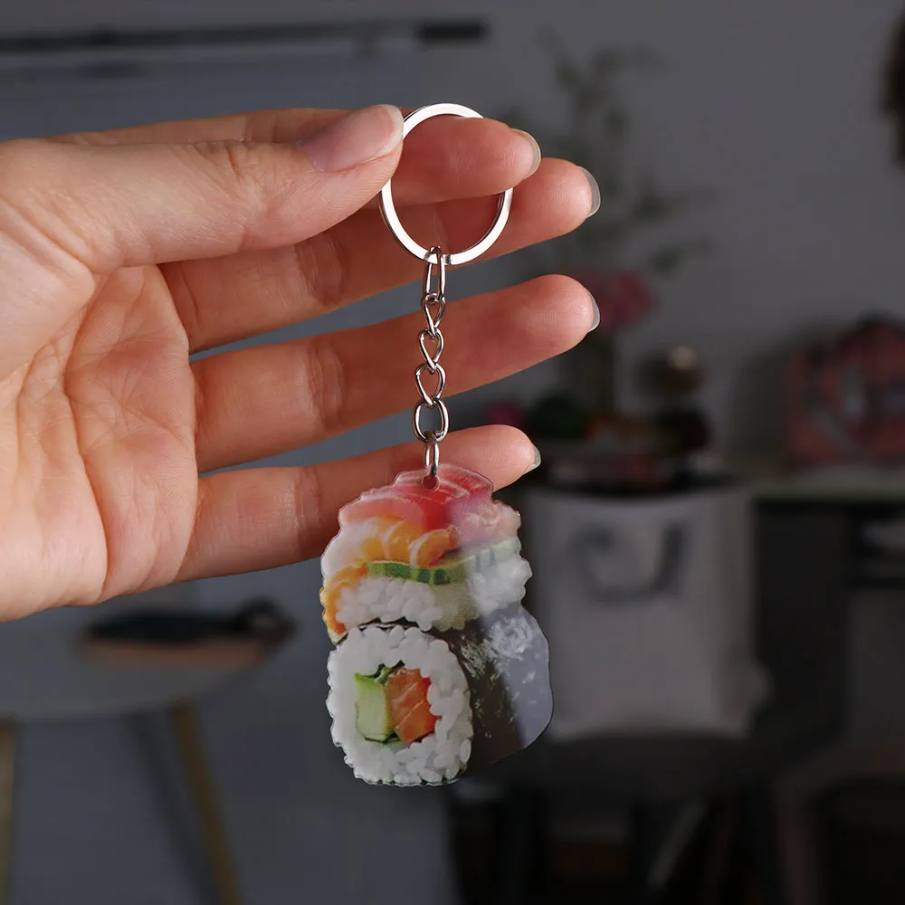 Creative Mini 2D Sushi Food Pendant Acrylic Decoration Sushi Keychain Funny Cute Hanging Ornament Girls Women