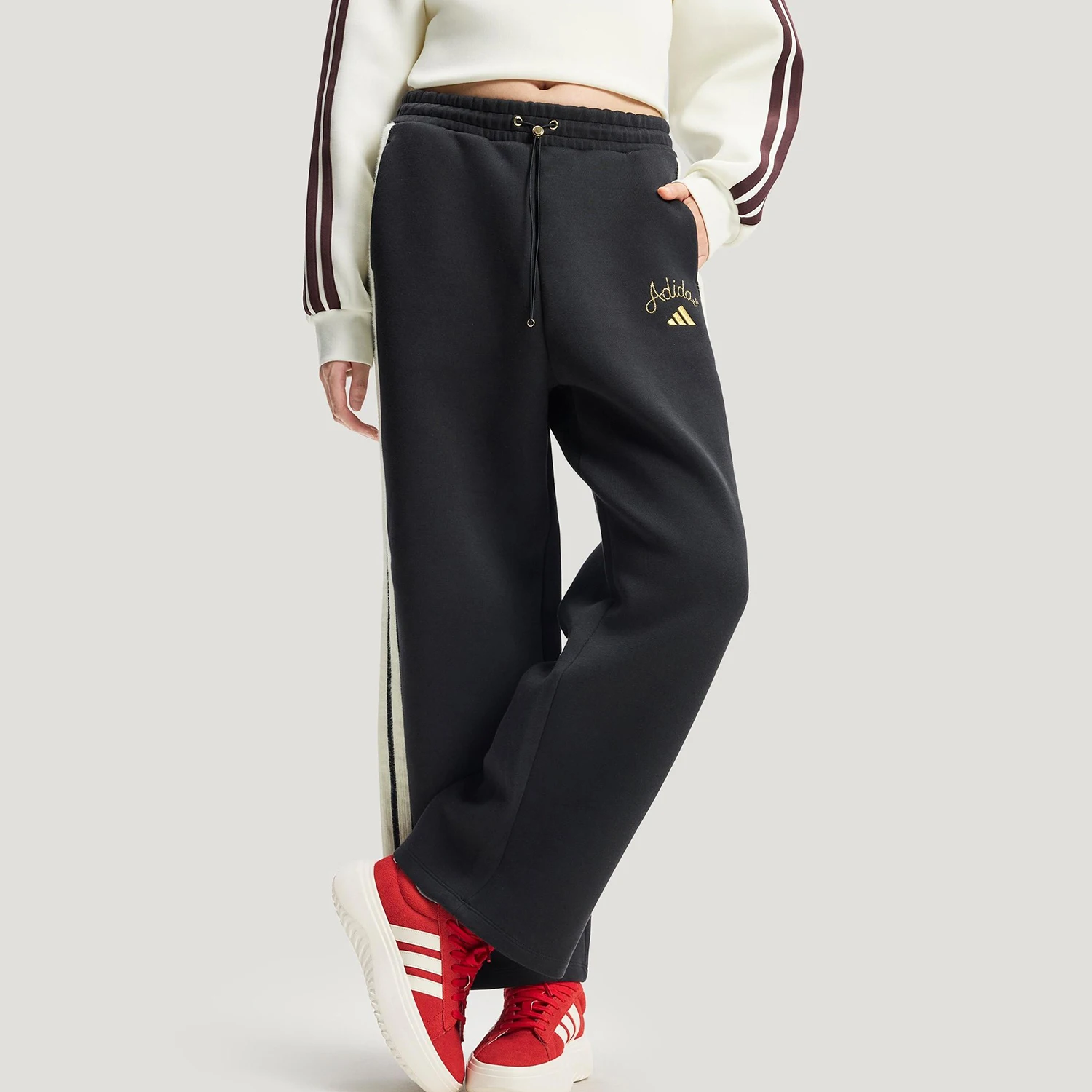 

Adidas genuine winter women's knitted high waisted wide leg pants KR0418