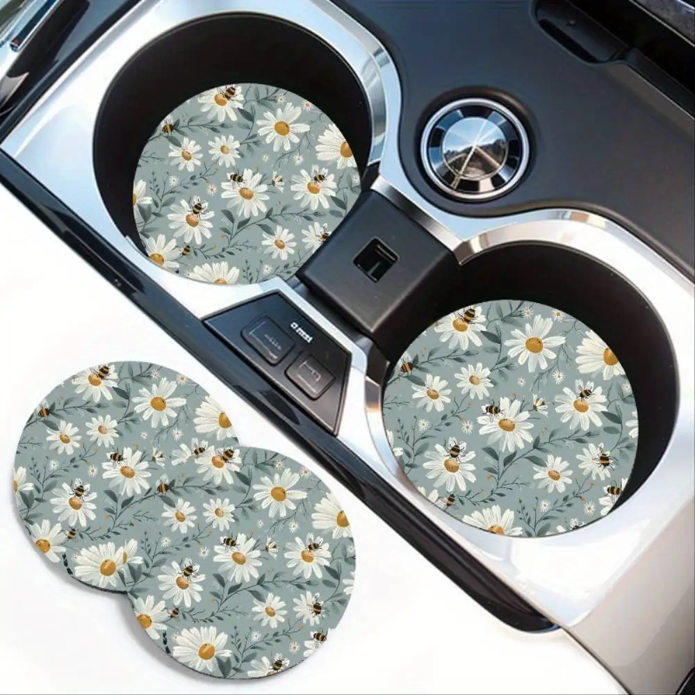 Daisy & Bee Hydrophilic Car Coasters 2pcs. Universal Cup Holder Pads Practical Vehicle Interior Accessories.