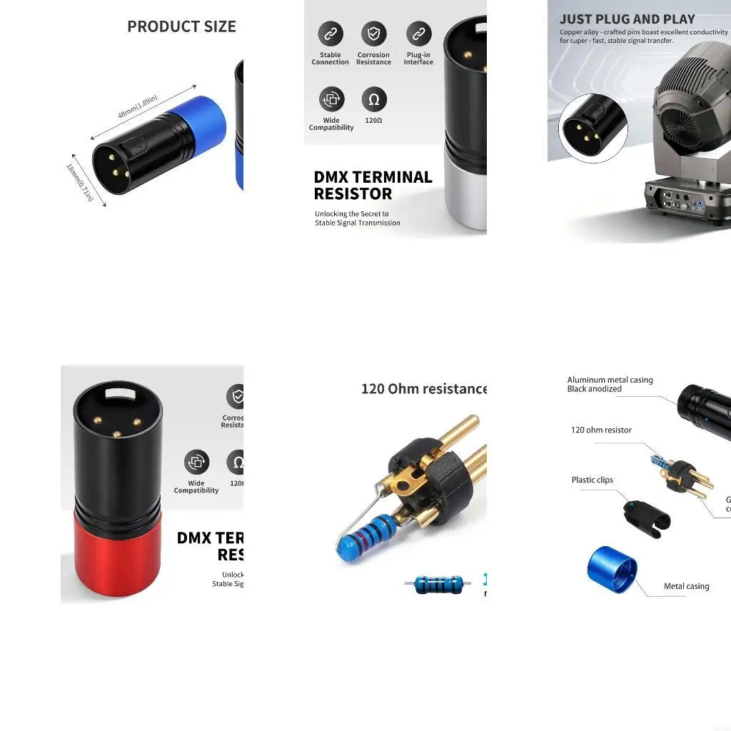 3Pin DMX512 Resistors Plug 120 Ohm 2 Piece/Pack, Metal Connector Set for Signal Chains End in Lighting Setsup and Prep 896C
