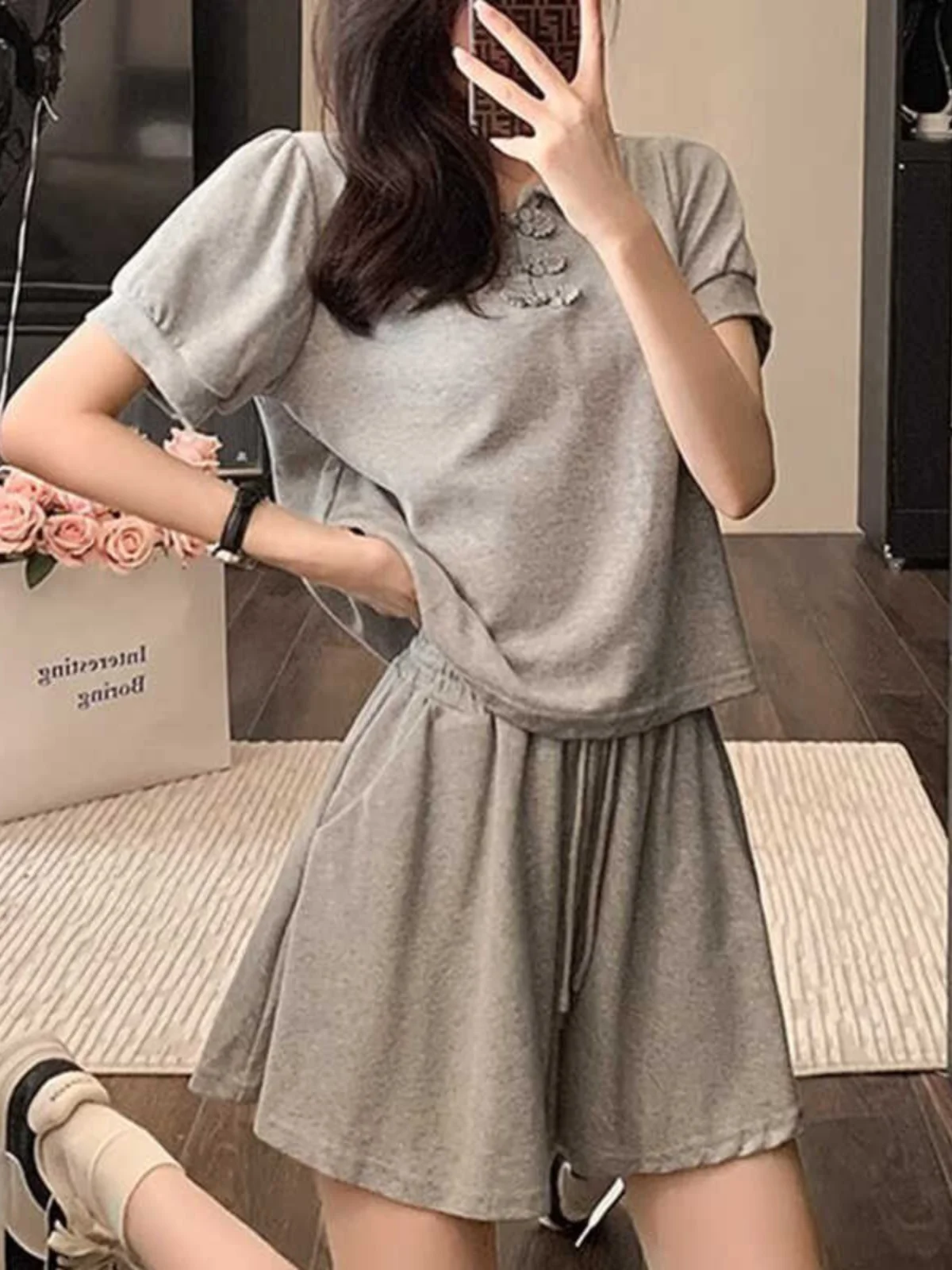 Summer Casual Sports Set Women's Fashion Anti-aging Vivacious Short Sleeve Shorts Two-piece Set Trendy Cotton Blend Blend
