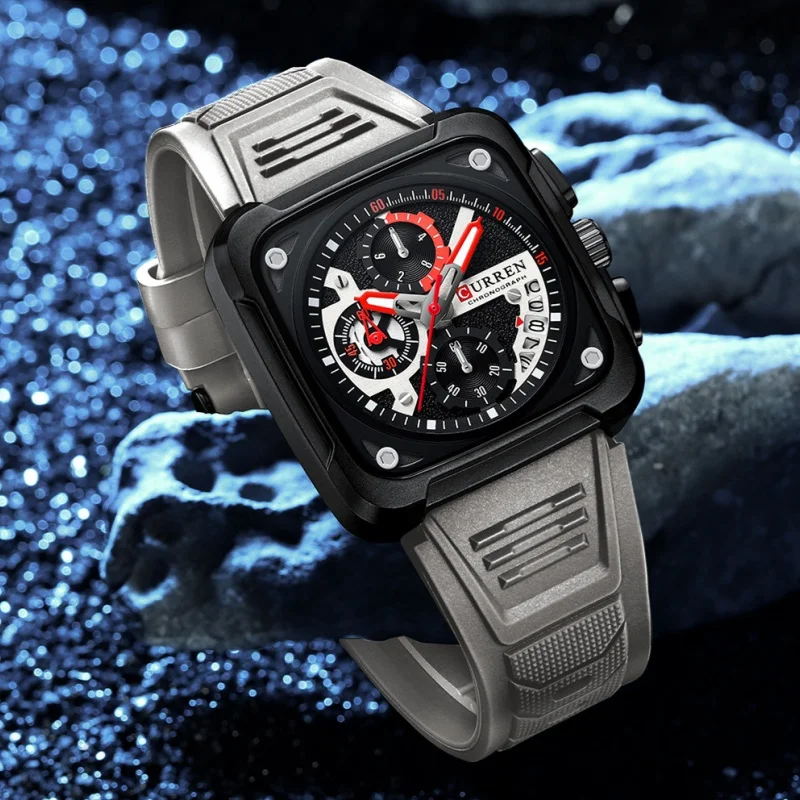 CURREN 8461 Men's Quartz Watch Multi-functional 6-Hand Unisex Square Wristwatch with Calendar Function