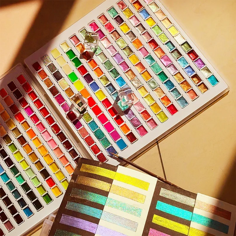 288 Color Pearlescent/fluorescent Series Solid Watercolor Paint Artist Grade Art Supplies Outdoor Sketching Painting Water Color