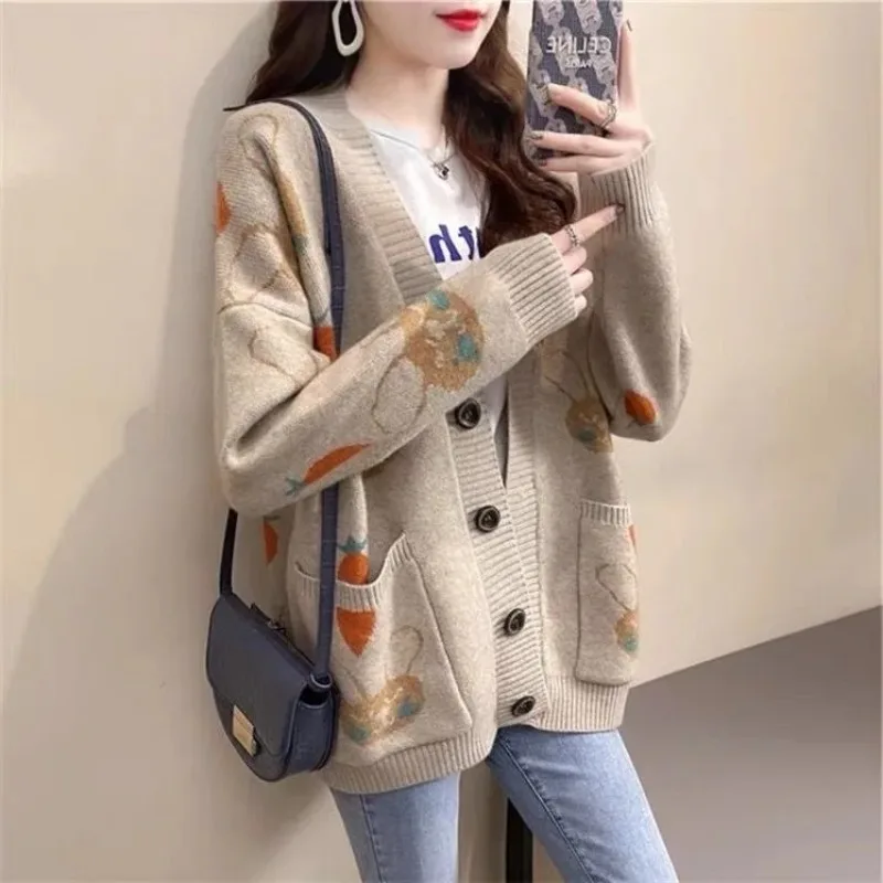 Disney Knitted CardiganCoat Female Autumn and Winter Japanese Donald Cartoon Sweaters for Women Loose Wild Thicken Kawaii Tops