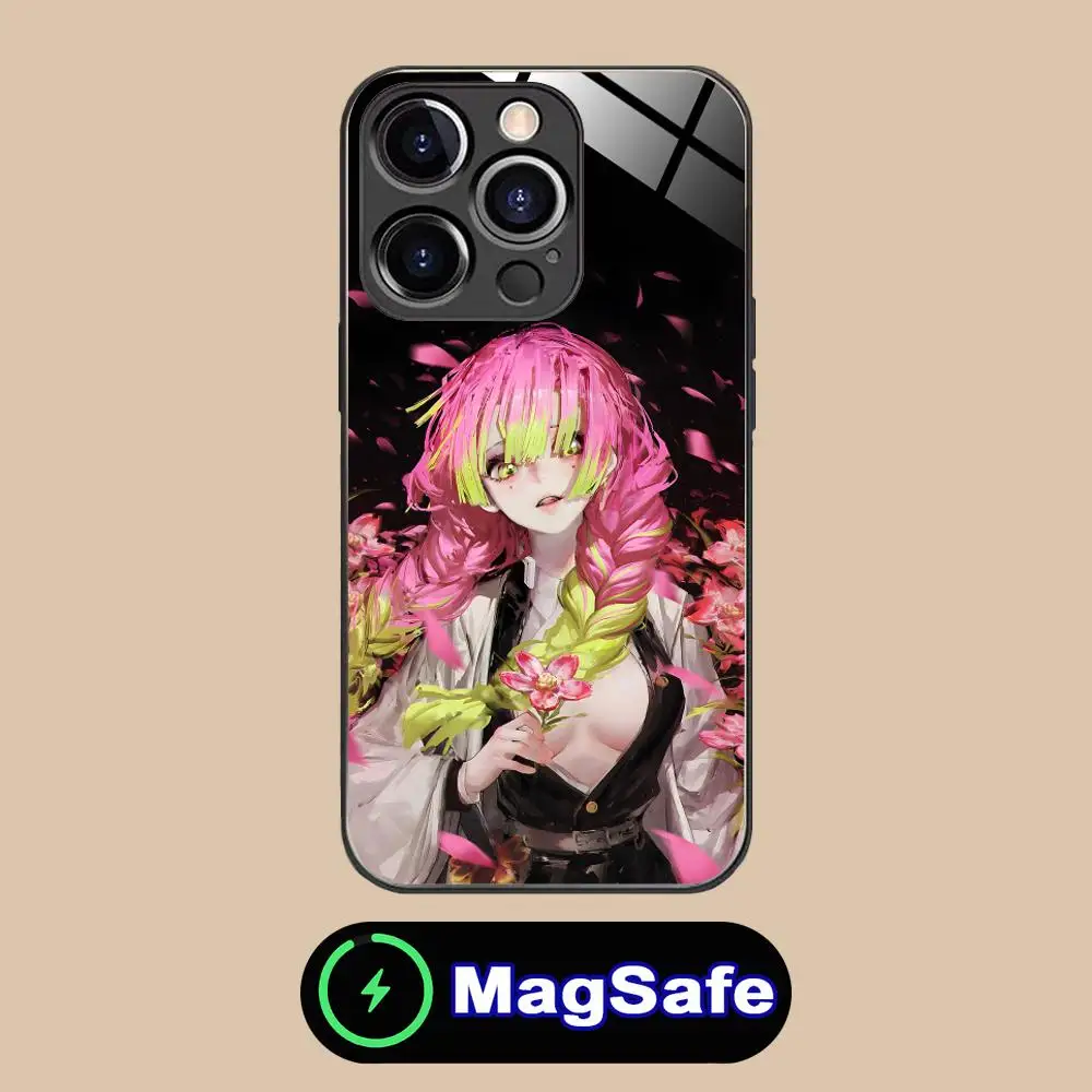 حافظة هاتف Demon Slayer Mitsuri لهاتف iPhone 16 15 14 13 12 11 Pro Max Plus Mini MagSafe غطاء حماية بلون زجاجي جميل