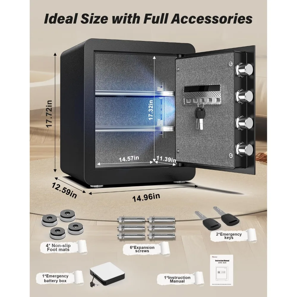 Cassaforte di sicurezza in acciaio aggiornata con tastiera touchscreen illuminata, doppio sistema di allarme e funzione di mute