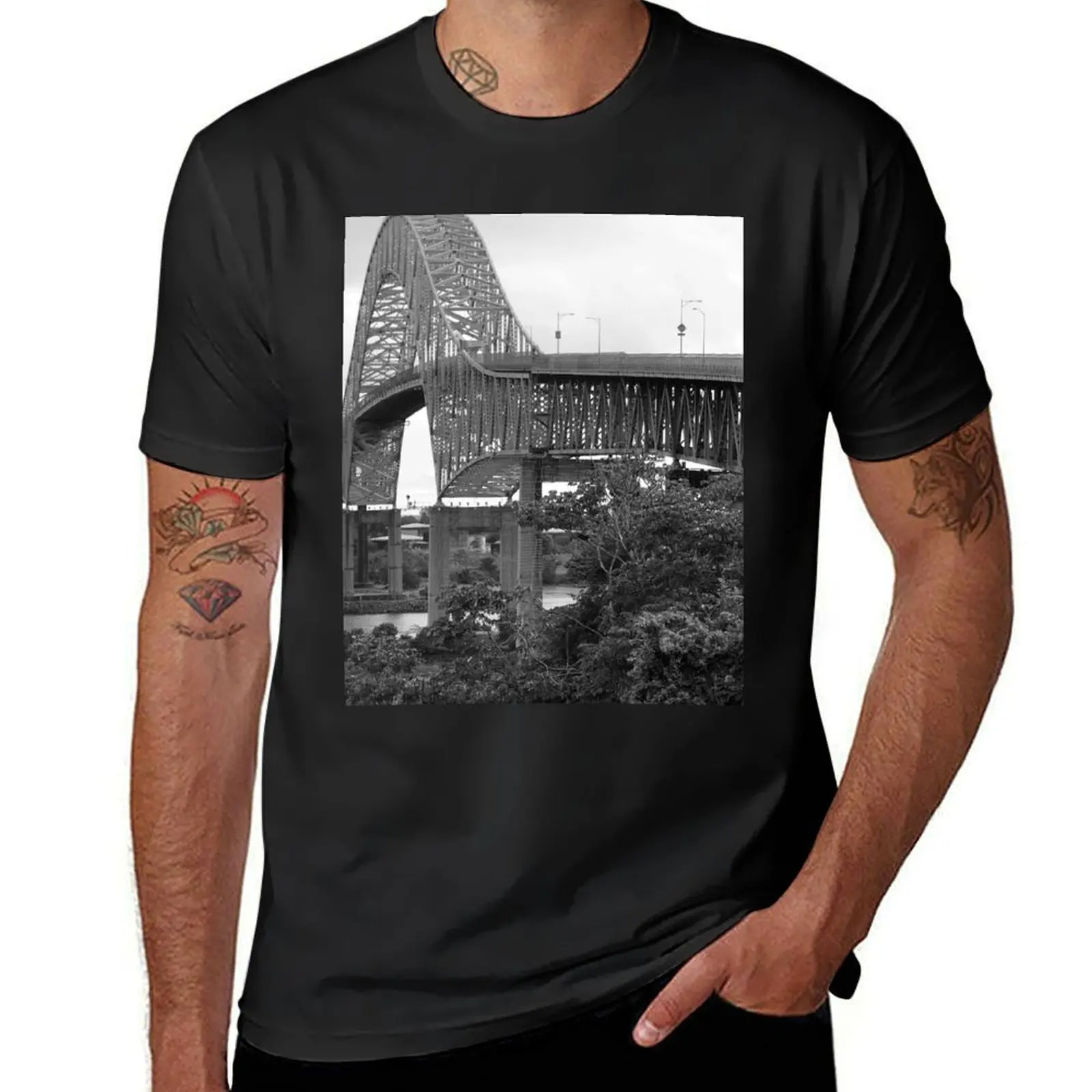 Bridge of the Americas - Black & White T-Shirt Aesthetic clothing customizeds mens graphic t-shirts pack