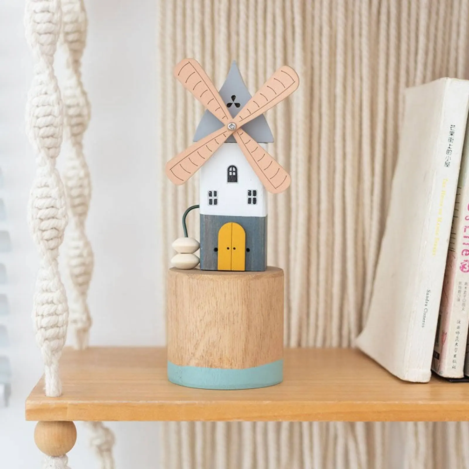 

Dutch Design Wind-Driven Sculpture Decor Hand-Cranked Wooden Wind-Driven Sculpture Model Desktop Figurine Handmade House