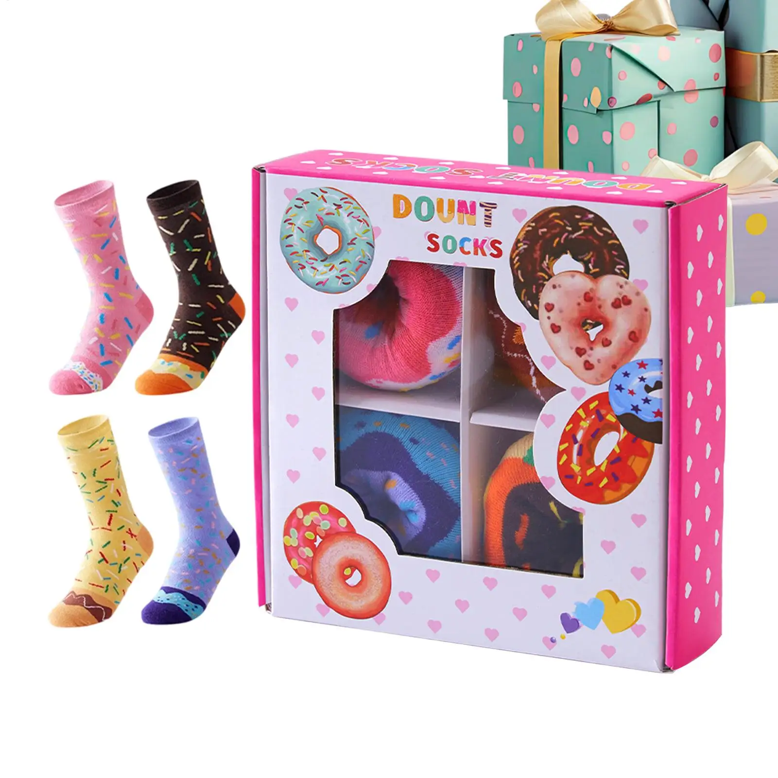 Kids Fun Socks 4 Pairs Cute Novelty Teen Ankle Stocking Donut Design Funny Socks for Boys Girls Friend Birthday Christmas Casual