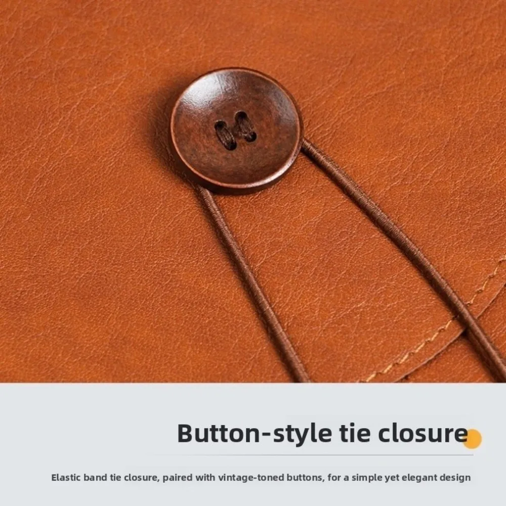 Retro PU Leather Document Bag Handheld Business Laptop Bag with Button A4 File Folder Office Storage