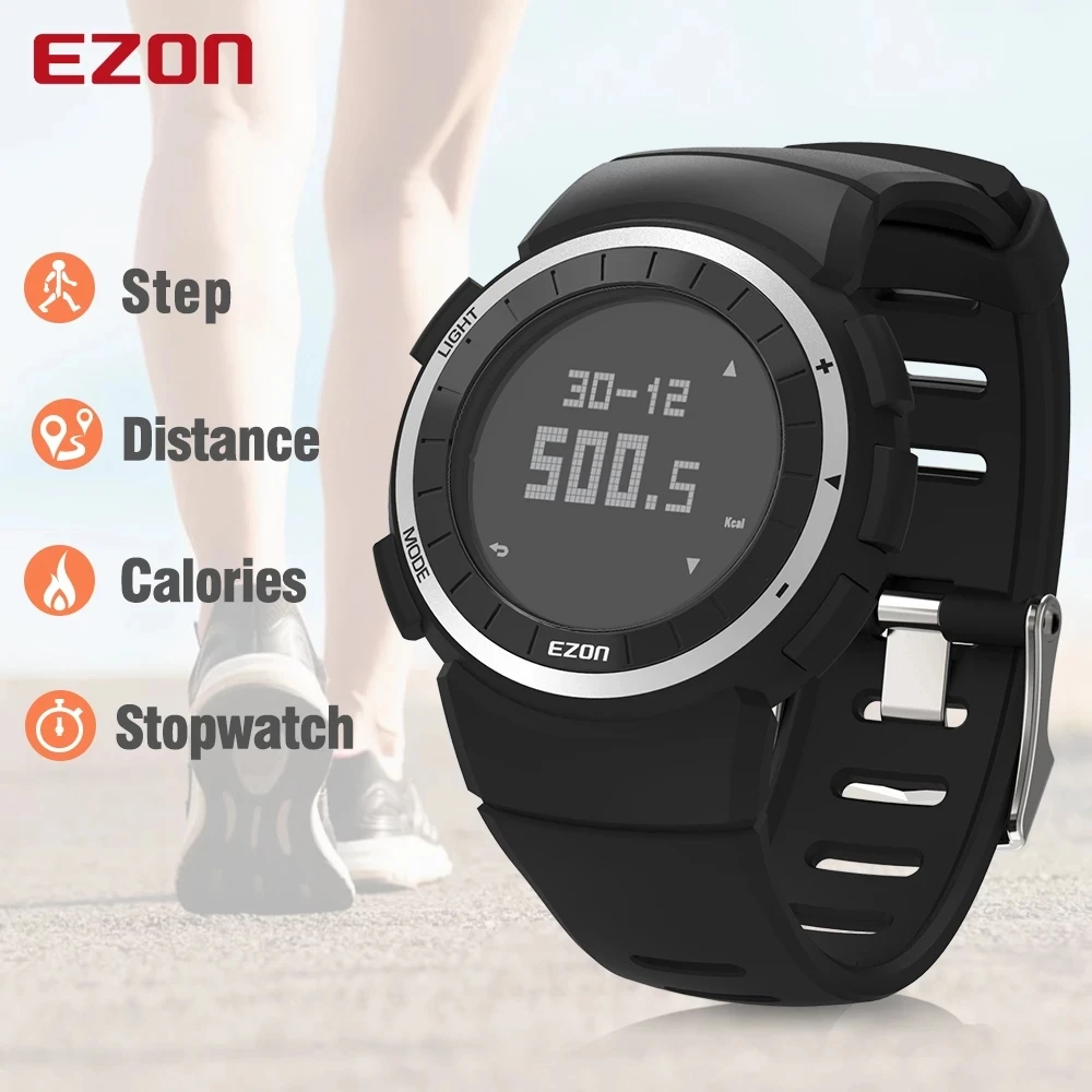 EZON-Montre de sport pour homme et femme, podomètre, calories, chronographe, mode, fitness en plein air, étanche, 50m, montres-bracelets numériques, T029