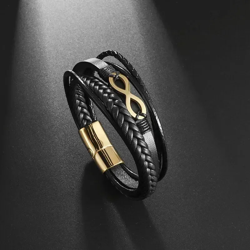 Clássico multicamadas pulseira de couro tecido à mão símbolo do infinito charme moda masculina pulseiras jóias presentes pulseira