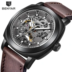 BENYAR-Montre mécanique automatique étanche pour homme avec bracelet en cuir, horloge d'affaires de luxe