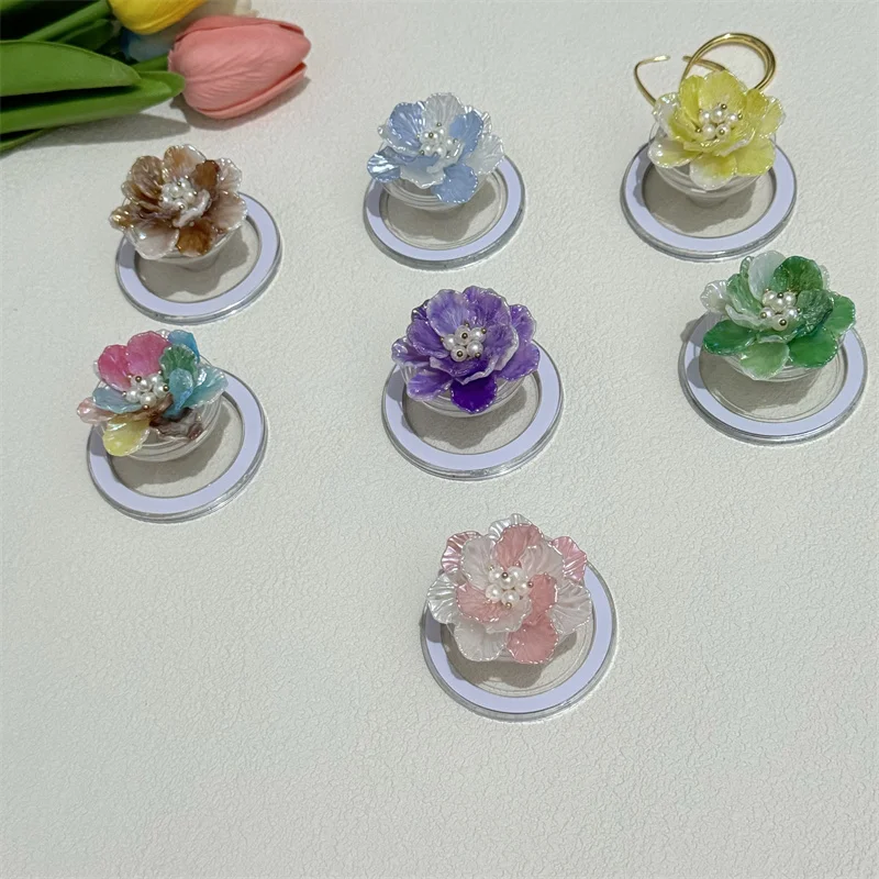 Luxury Pearl Flower Mobile Phone For Magsafe Magnetic Stand Holder Grip Tok Support Plastic Flora Smartphones Desktop Bracket