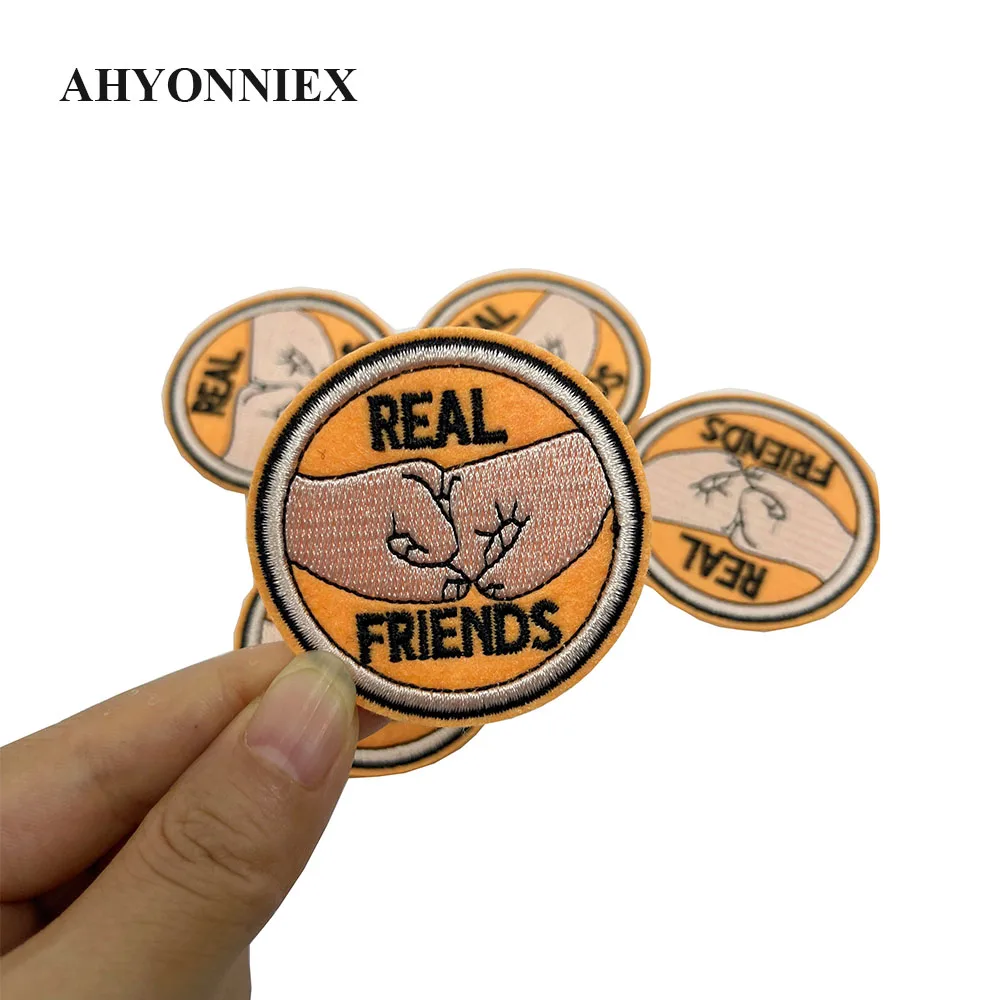 1 Piece Real Friends Backpack Patch for Clothes Applique Iron On Motorcycle Patches Jacket Friendship Badges For Clothing