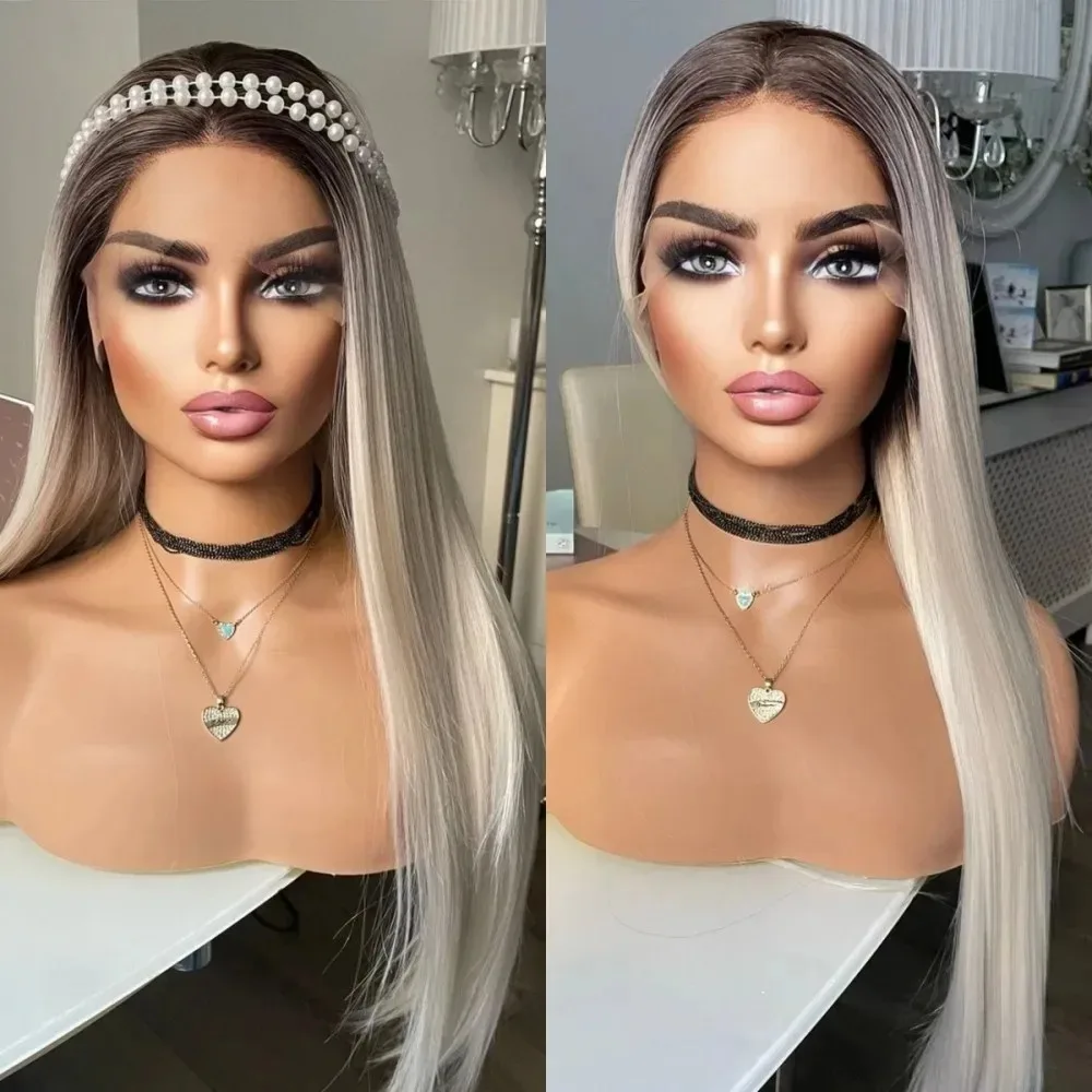 البلاتين شقراء مستقيم الدانتيل الباروكة الأمامية 13x4 الاصطناعية الدانتيل شعر مستعار أمامي عالية الجودة السيدات هدية شعر مستعار غلويليس الباروكات الاستخدام اليومي #2