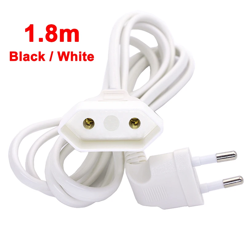 1.8m European EU 2 Prong Male to Female Power Extension Cord Cable Adapte 90 Degree Angled 2Pin Plug For UPS PDU Black / White
