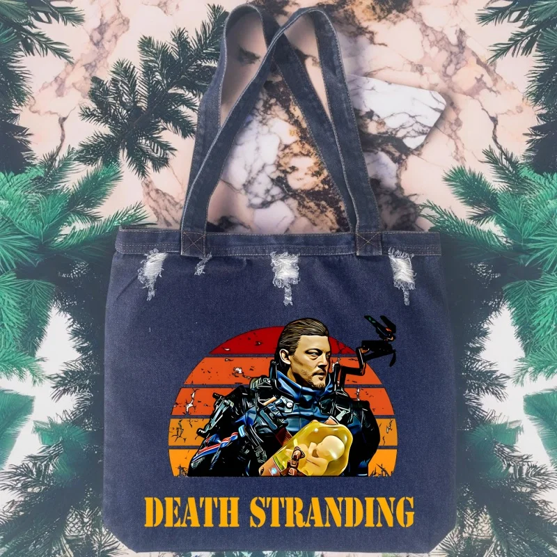 

Death Stranding Kojima Women Jeans Shoulder Bag Large Capacity Denim Shopping Bag Strap Travel Messenger Female Commute Bag