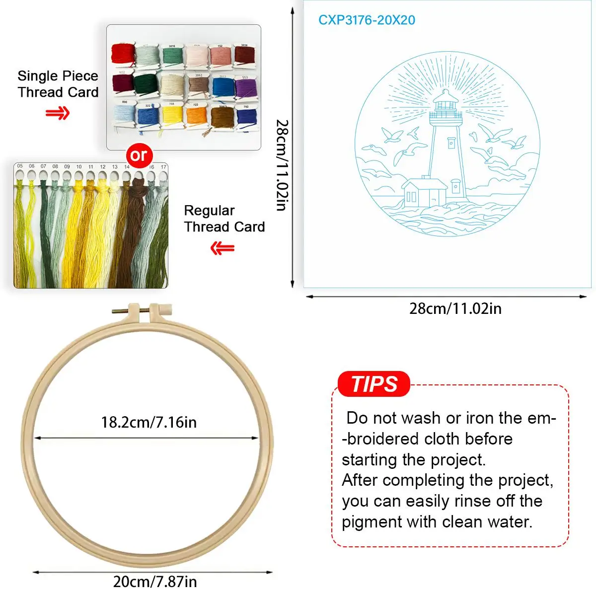 1 Stück 20X20CM/15X15CM 7,87/6,3 Zoll Leuchtturm-Stickerei-Starter-Kit DIY-Kit DIY-Stickerei-Set Handarbeiten Nähkunst Nadelkunst – Detail 3
