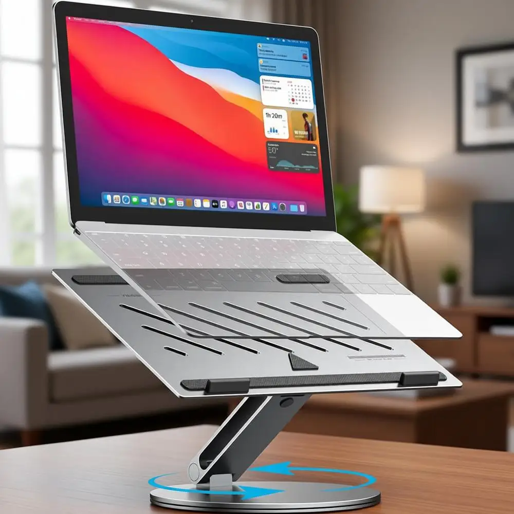 

360 ° Вращающаяся эргономичная подставка для ноутбука с вентиляционными отверстиями, регулируемая для ноутбуков 10-16 дюймов, портативная для использования дома и в офисе.