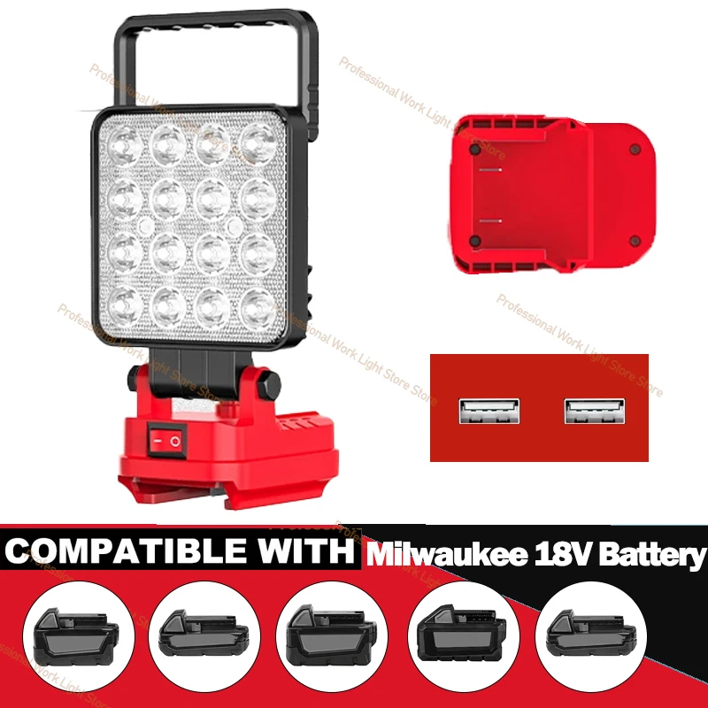 For Makita/Milwaukee/Dewalt 18V LED Work Lights Battery Lamp Hand Lantern Spotlight USB Charger Power Tool Parts