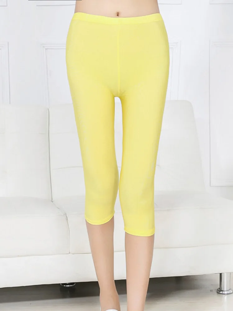 CUHAKCI Leggings da donna di colore fluorescente Leggings lucidi pantaloni in Spandex Capris Fitness Super elastico estivo