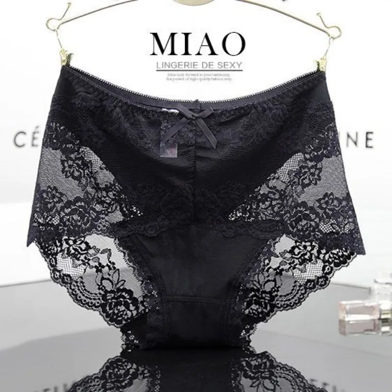 4 pares de calcinha de renda sexy para mulheres gordura mm oco cintura média alta modal plus size feminino sem costura calcinha triangular fina