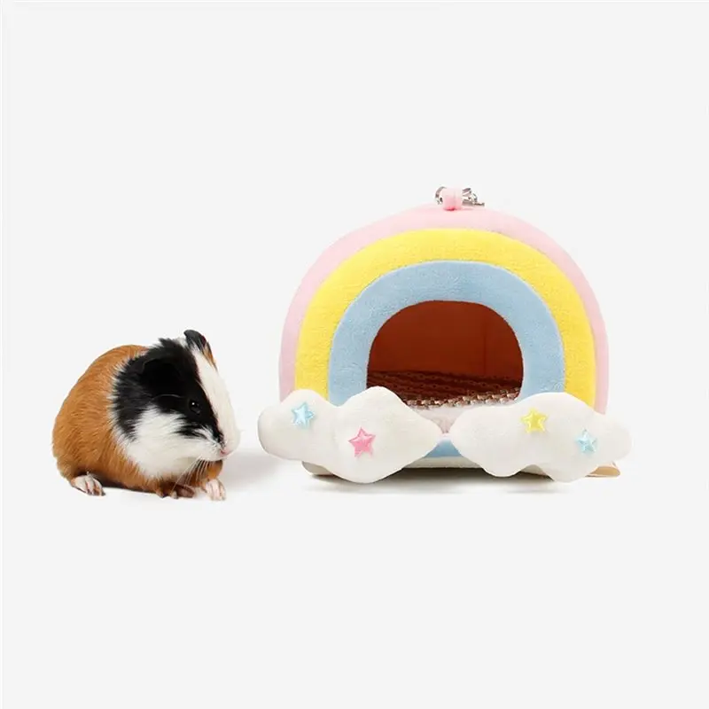 A02F-Pet Nest For Guinea Pigs& Hamsters- Adorable Color Block Design, Cozy Summer/Winter Small Animal Bedding House Cage Accesso