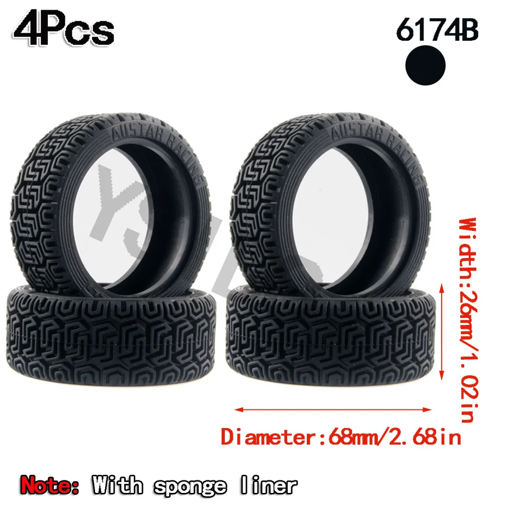 4Pcs YSIDO 68mm RC 1/10 Rally Rubber Tires For 1:10 RC Car On-Road Racing Rally HSP HPI Redcat Tamiya Kyosho SAKURA Tyres