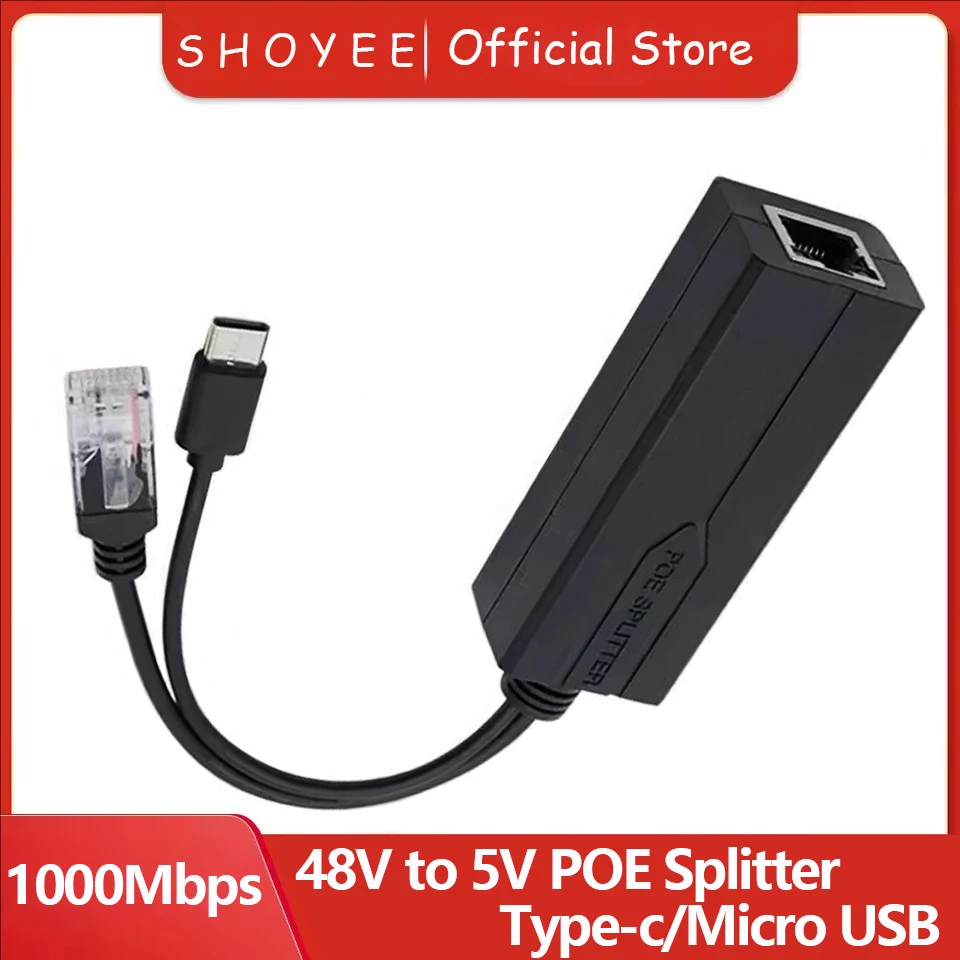 POE Splitter 48V to 5V Micro USB tpye-C 100M/1000M POE Camera Injector Power Supply for Huawei Hikvision