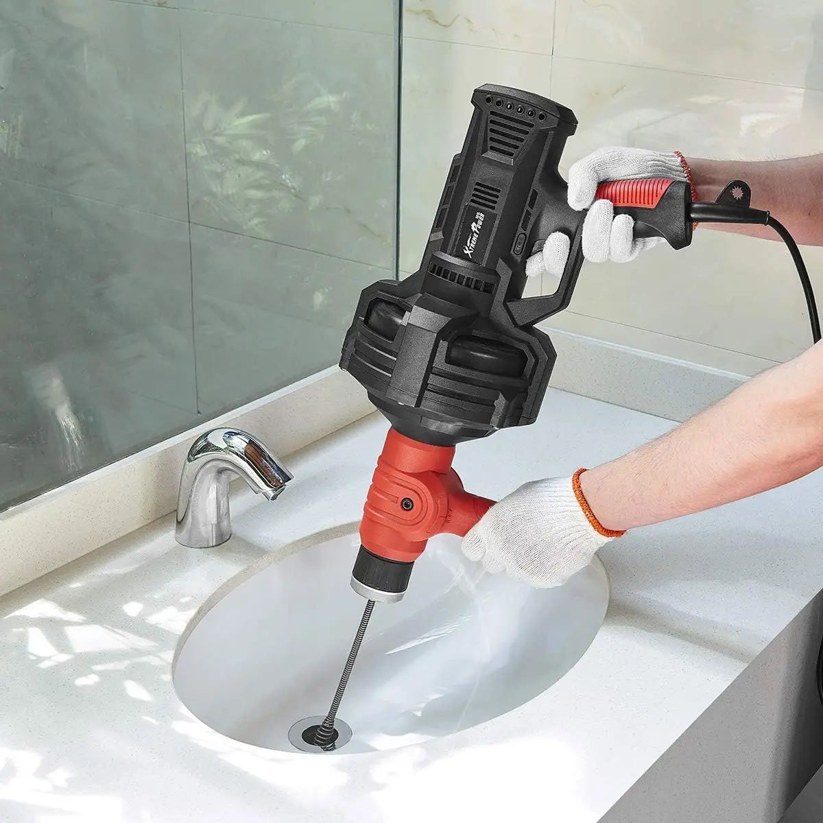 

XtremepowerUS Handheld Portable Auto Feed Snake Drain Auger Corded Operated Unclog Sink Clog Pipe Cleaner Plumbing Power Tube 25