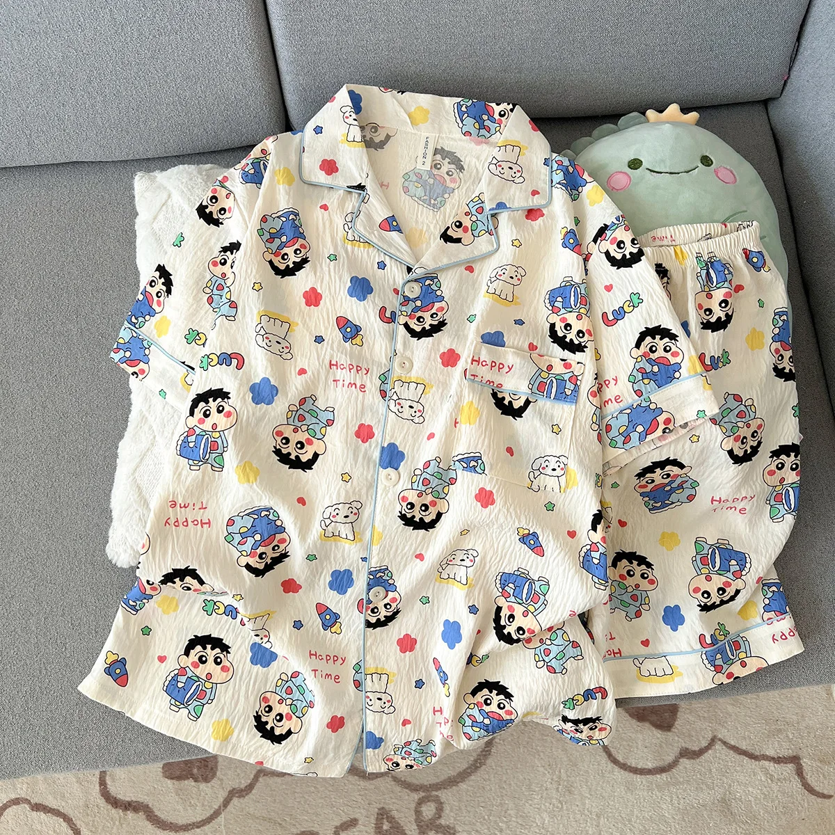 2Pcs Anime Crayon Shin-Chan Man Women Pajamas Set Soft Comfortable Sleepwear Cartoon Loose Pyjama Set Loose Kawaii Home Clothes