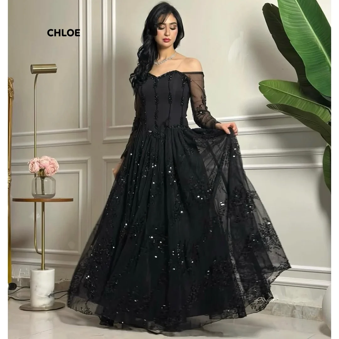 

Customized Evening Dresses Woman Elegant Woman Dress Line A Formal & Evening Gowns Chiffon Long Sleeves Shiny Ball Gown Dress