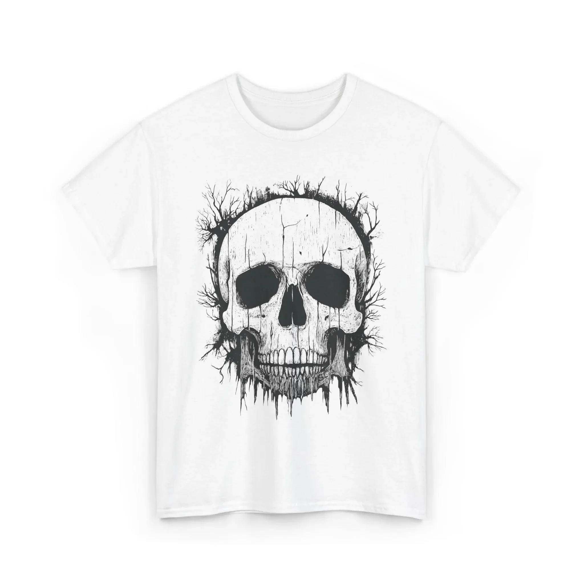 Creepy Skull Tree Shirt Haunted Forestcore Gothic Woodland Art Tee Horror Woodcut Illustration Spooky T-shirt Men Clothing