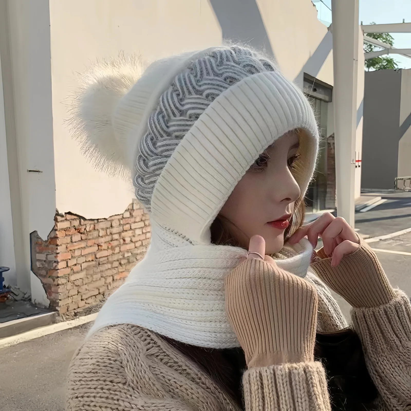 Winter warme Strickmütze Schal Combo für Frauen dicke Häkelmütze Ohr Hals Schutz süße Damen Mütze kaltes Wetter tragen