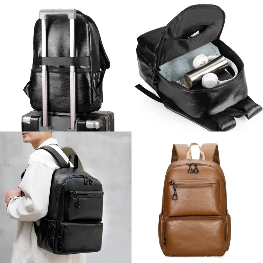 

【New style】Leather business casual backpack computer bag business travel backpack student school bag luggage bag hiking bag