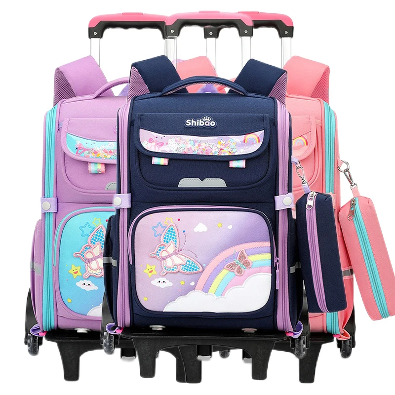 New Trolley Mochilas Escolares Infantil School Bags for Girls Children's Backpack Book Bag Rolling Mochilas Impermeables Plecak