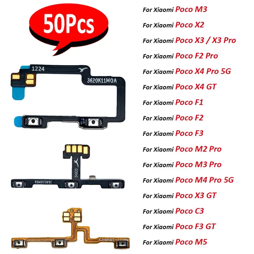 

50Pcs，Replacement Repair For Xiaomi POCO M3 M2 M4 Pro 5G X2 X3 F1 F2 F3 X4 GT M5 Power On Off Volume Side Button Key Flex Cable