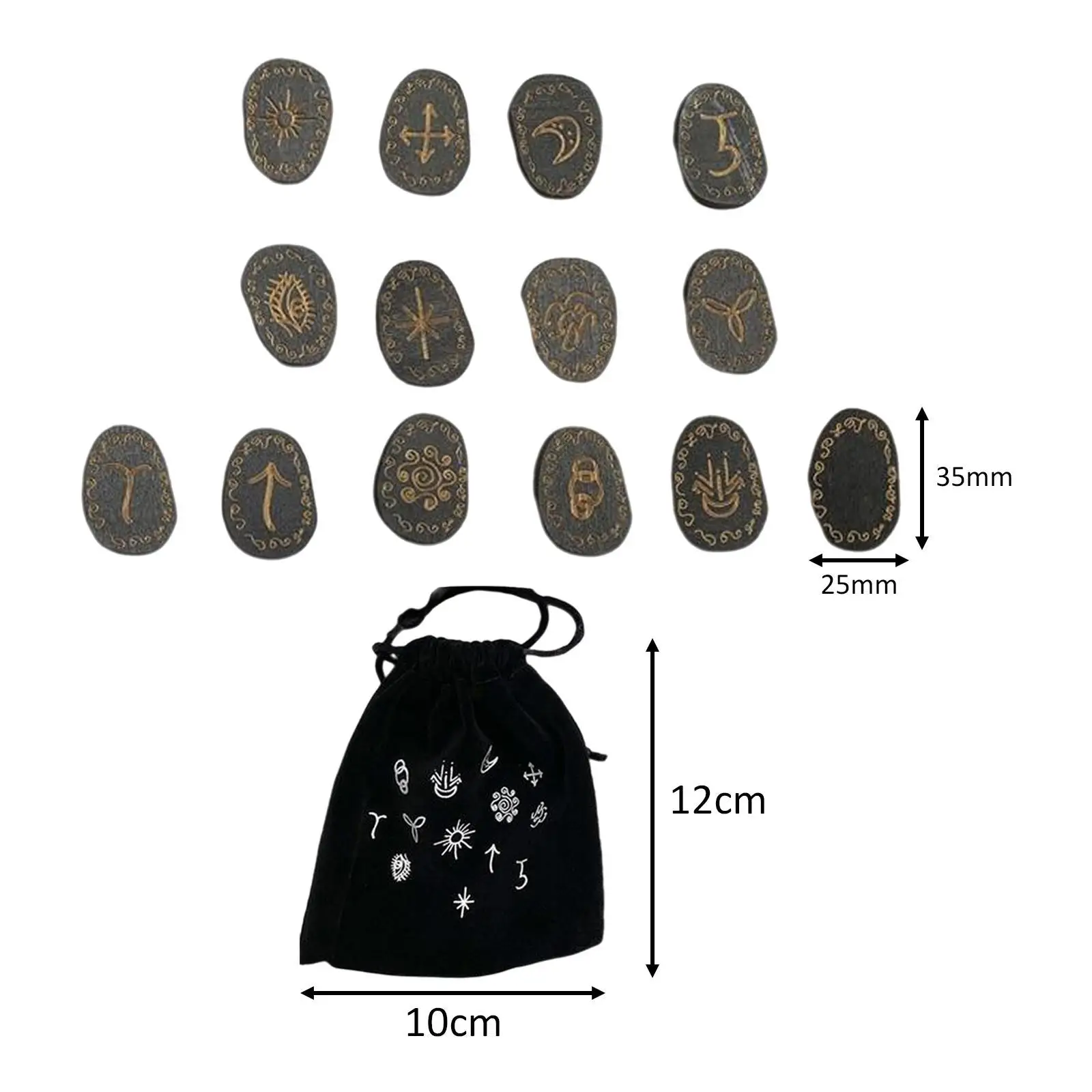 Witch Rune Stone Set Wood with Storage Bag Rune Symbol Gift Wooden Carved Runes for Play Divination Altar Experienced User