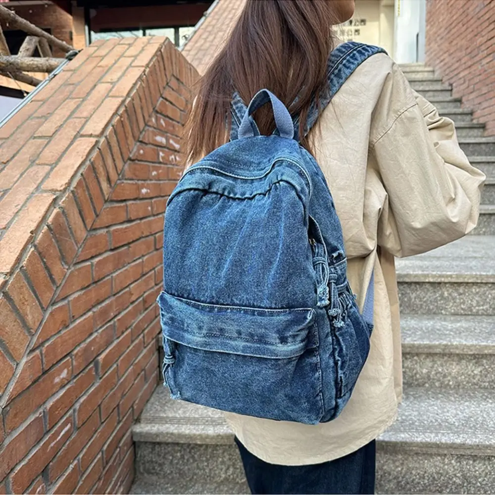 

Casual Y2K Denim Backpack Japanese Style Large Capacity Vintage Handbag Street Style Solid Color Solid Crossbody Bag Girl