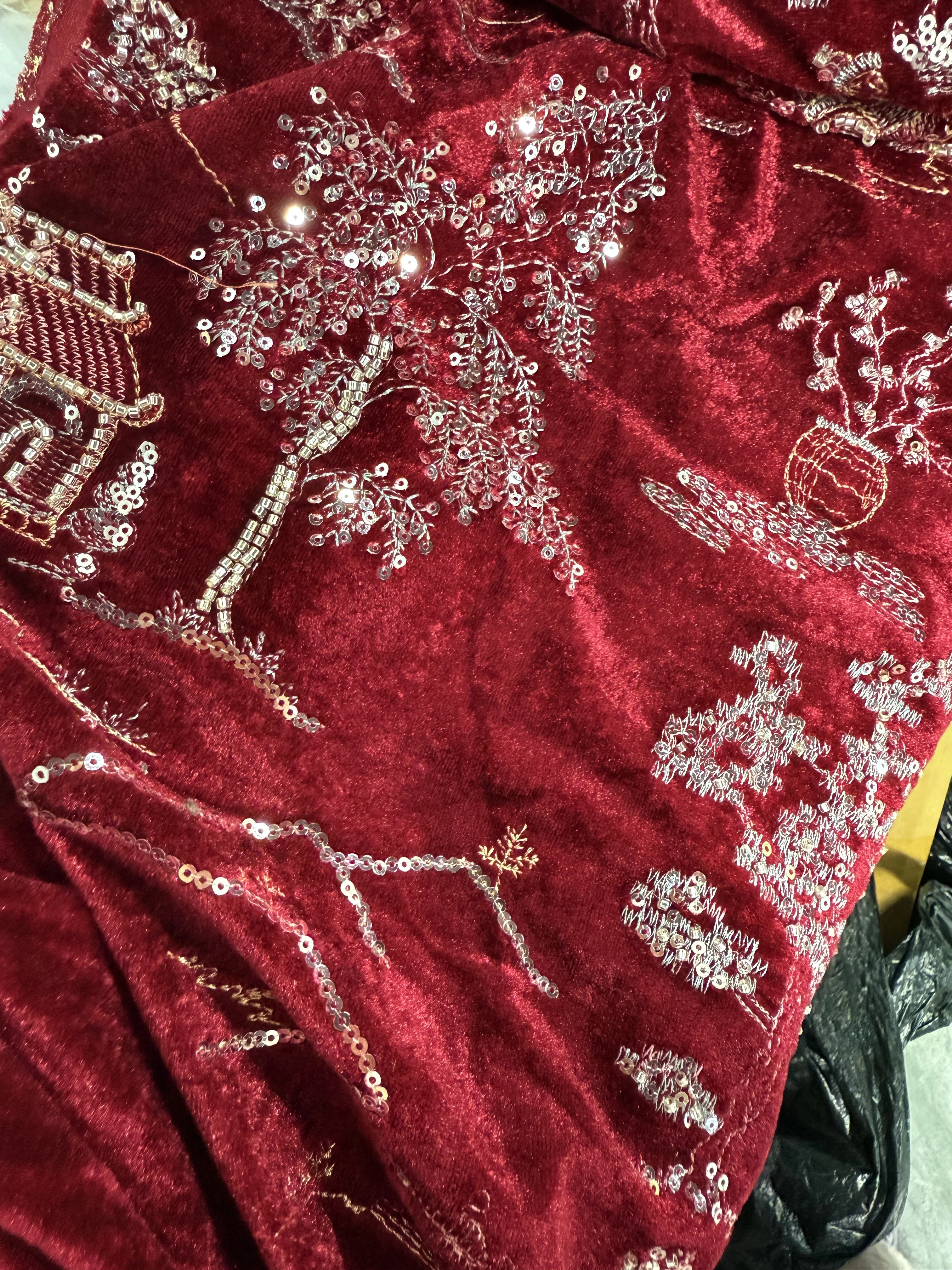 高定シリーズ グリーンスタイル パビリオン 精緻な刺繍 ベルベット生地 中国風生地 縫製チャイナドレス イブニングドレス