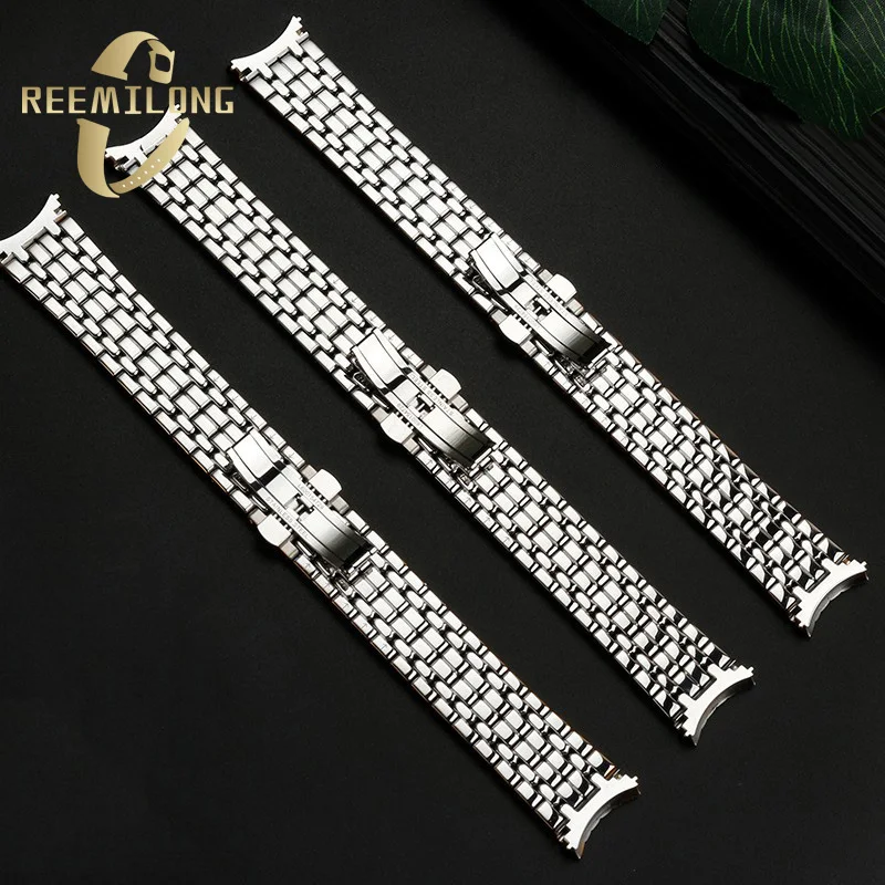 Stainless steel watchstrap 18 20mm High quality soild metal arc interface silver rose gold women watchband For Longines Presence