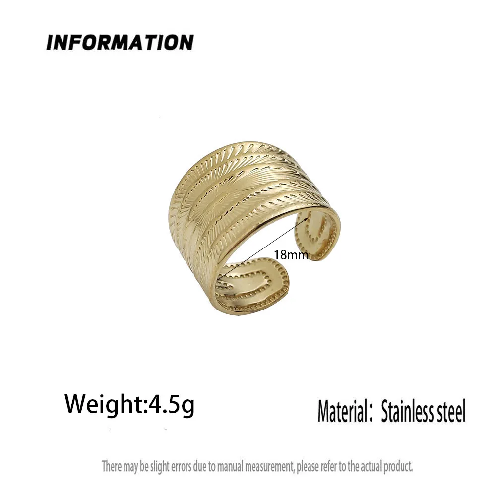 Fashionable solar gold-plated stainless steel ring, waterproof and non-fading heavy metal, open adjustable ring