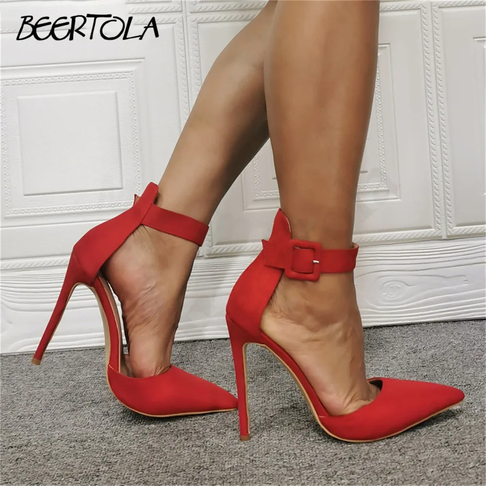 

Women's Red Sexy High Heels Pointed Toe Stiletto Suede Shoes Ankle Buckle Fashion Solid Color Simple Casual Large Size Shoes