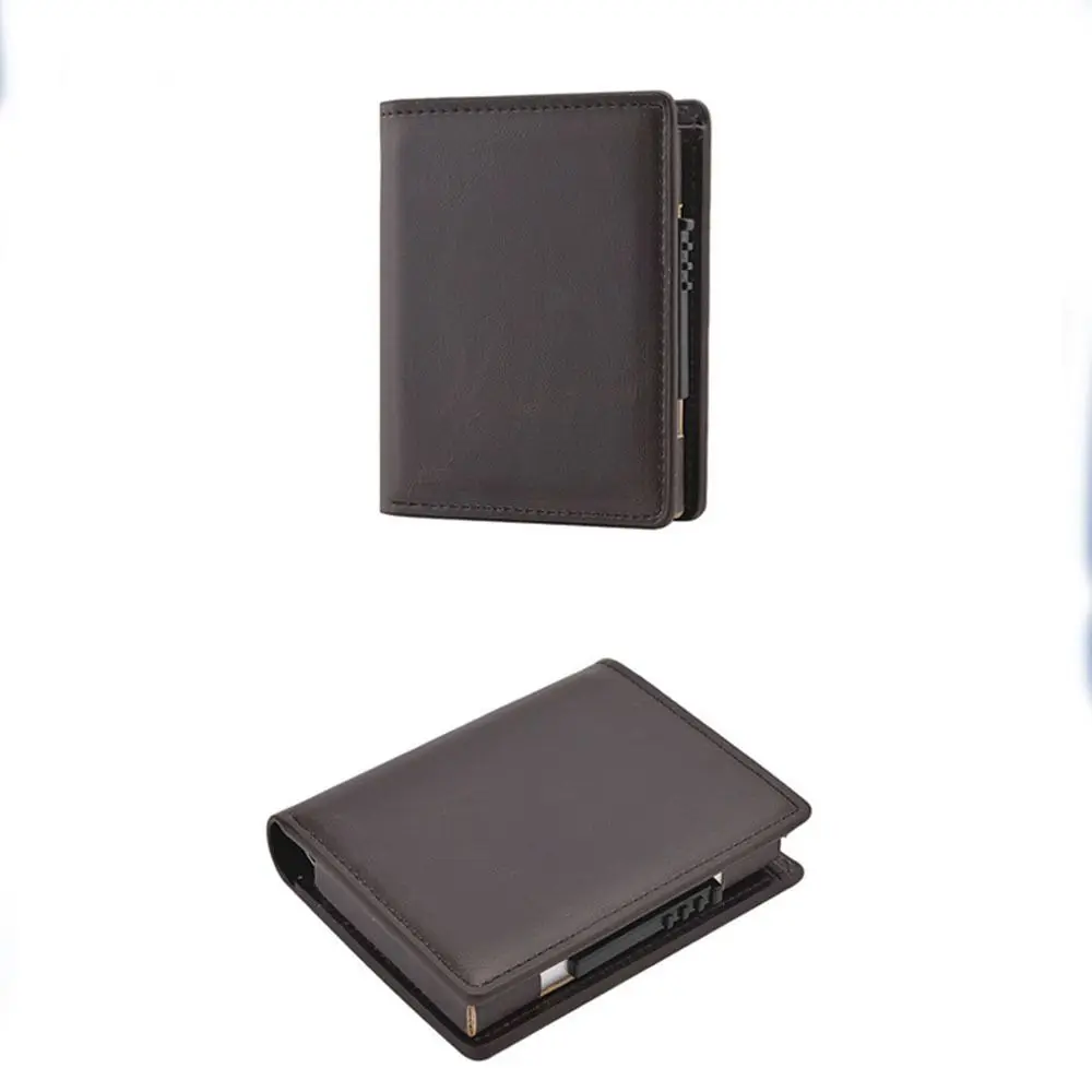 Carteira curta masculina antifurto RFID, couro PU, cor sólida, bolsa para cartão, à prova d'água, grande capacidade, bolsa para passaporte, cartão de embarque