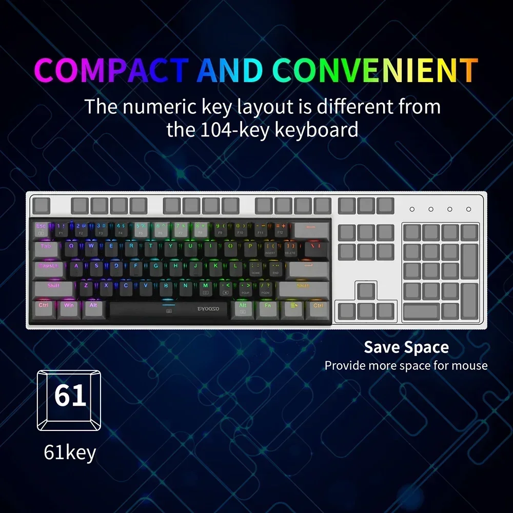 New! 61 Keys Mechanical Keyboard Game Keypad RGB Backlight Type-C USB Wired Waterproof 60% PC Gaming Keyboard for PC Desktop