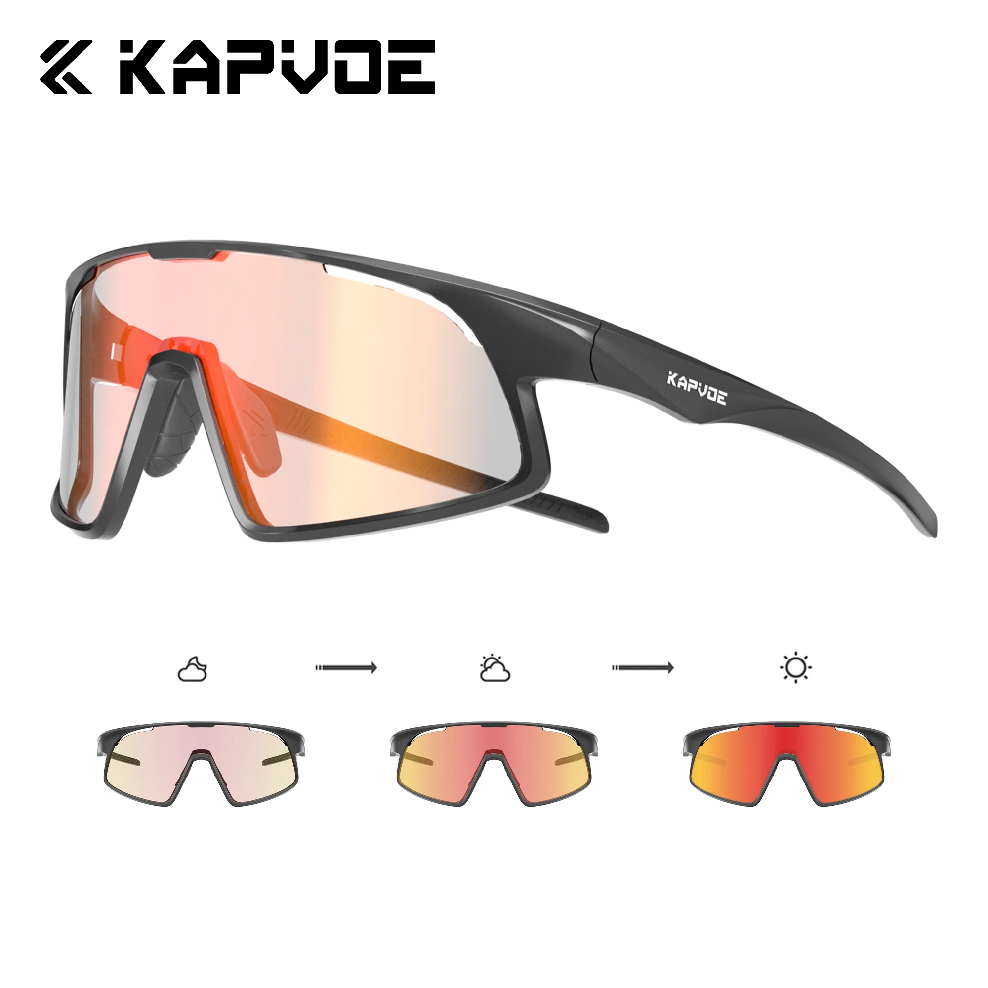 

KAPVOE Fashion Photochormic Cycling Glasses Outdoor Sports Running Glasses Drive Hiking Sunglasses MTB Road Bike Sunglasses
