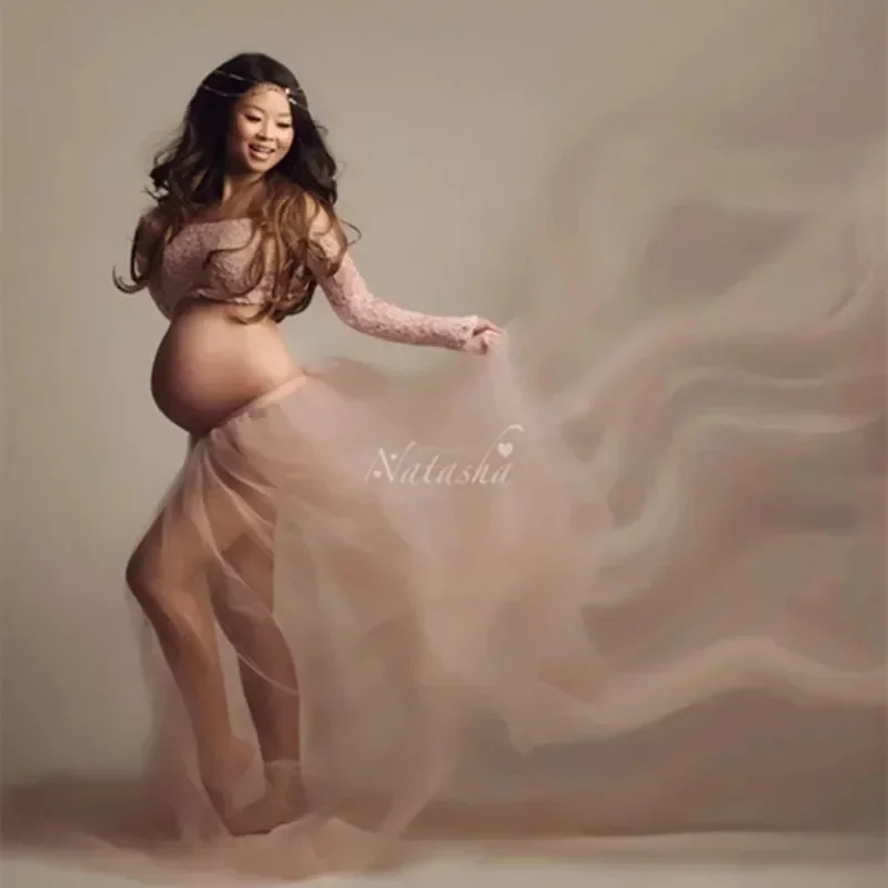 

Women Pink Skirt Maternity Photography Props Lace Maxi Gown Long Maternity Dresses For pregnant Photo Shoot Clothing