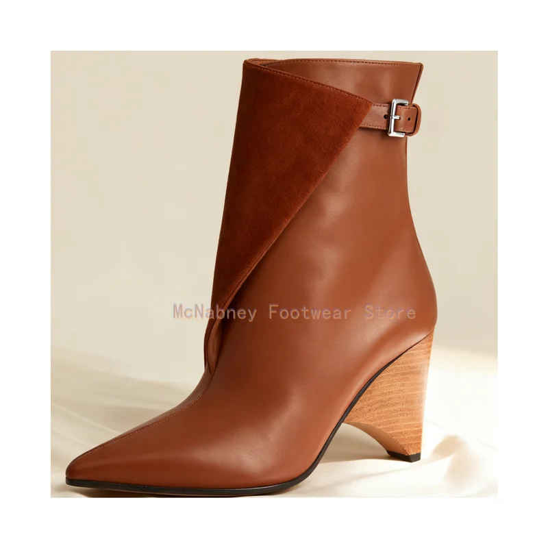 

Special-Shaped Triangle Heel Women's Boots Pointed Triangle Stitching High-Heeled Boots Orange Color Catwalk Style Ankle Boots