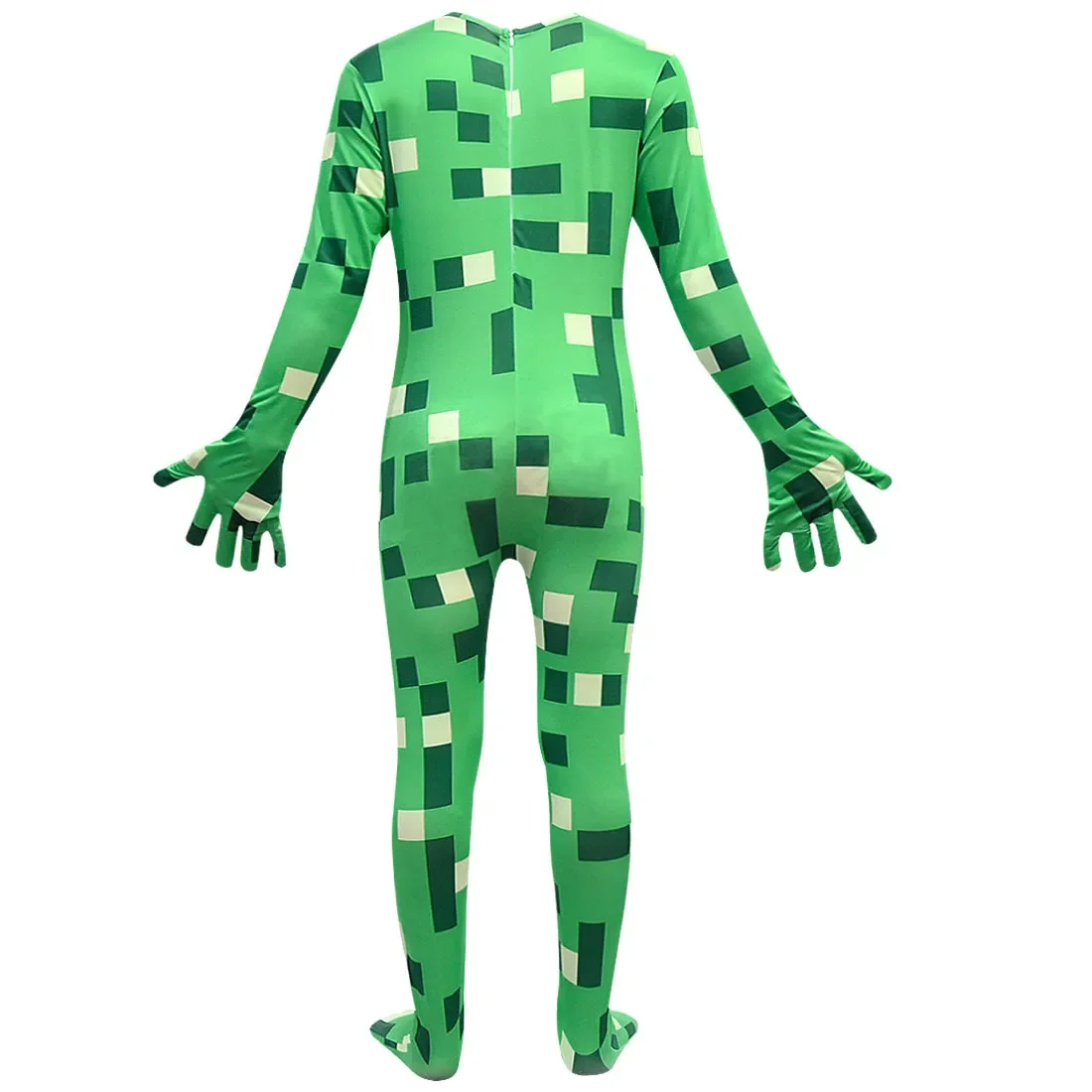 Kids Boys Girls Anime Game Green Check Print Long Sleeves Jumpsuit Mask Set Outfit Christmas Role Play Halloween Cosplay Costume